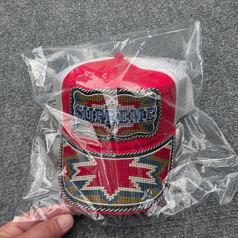 SUPREME Western Embroidered Mesh Back Trucker Hat Red SS26 New In Bag In Hand
